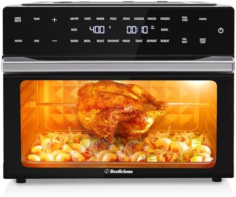 Beelicious 32QT Extra Large Air Fryer, 19-In-1 Air Fryer Toaster Oven Combo with Rotisserie and Dehydrator, Digital Convection Oven Countertop Airfryer Fit 13