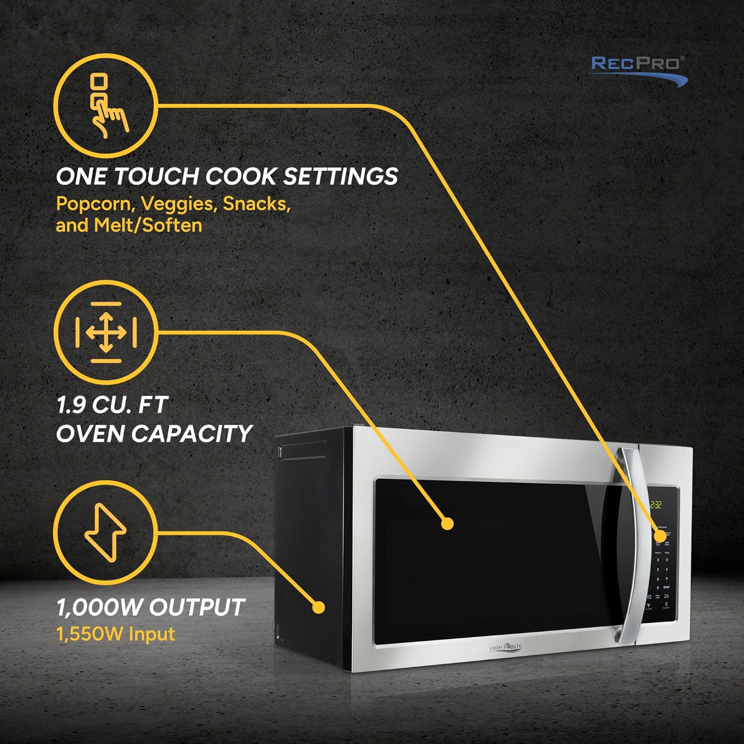 High Pointe Over the Range 1.9 Cu. Ft. Microwave | Stainless Steel Finish | 13.6