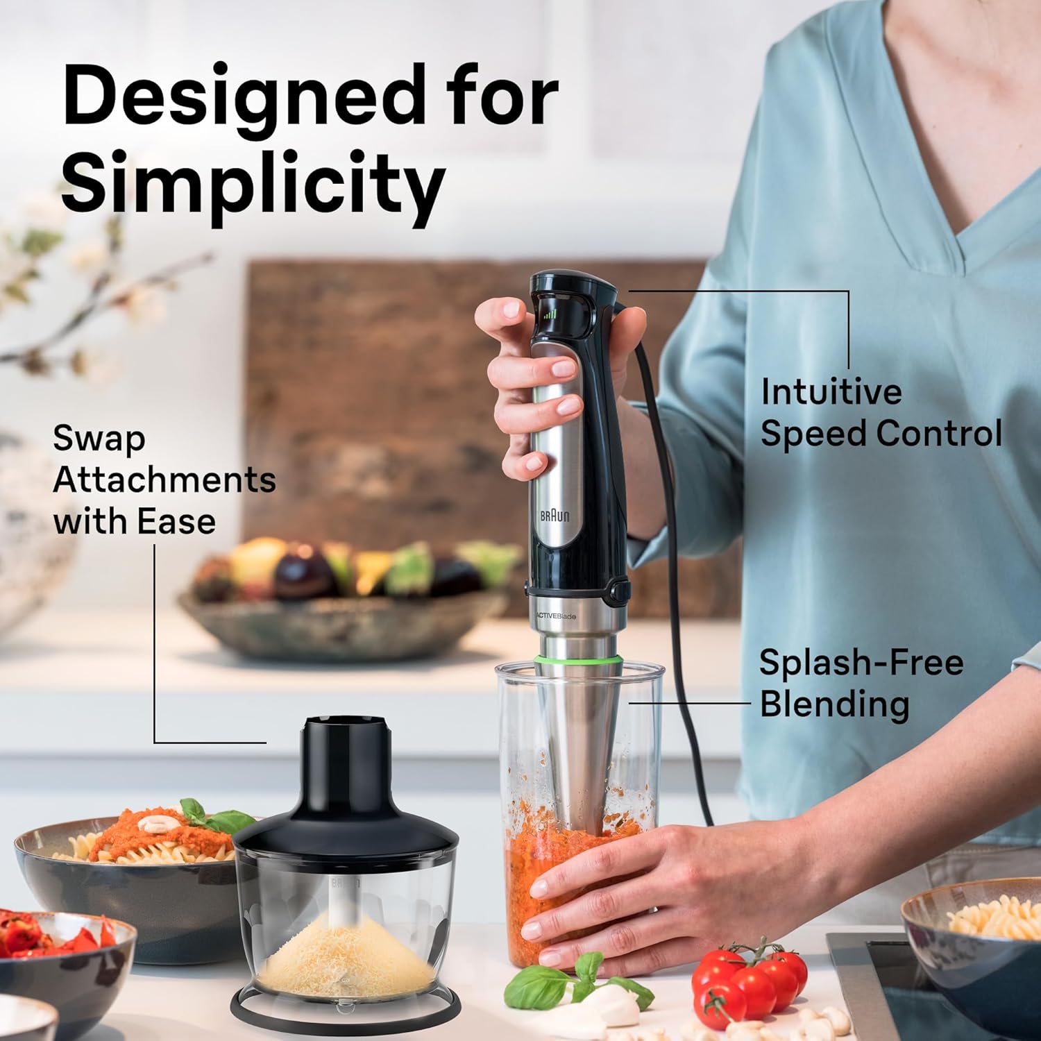Braun MultiQuick 7 3-in-1 Immersion Blender with Food Processor – Powerful Handheld Electric Stick Blender - Emulsifier for Chopping, Beating & Whisking - Ideal for Soup, Puree, Smoothies & More