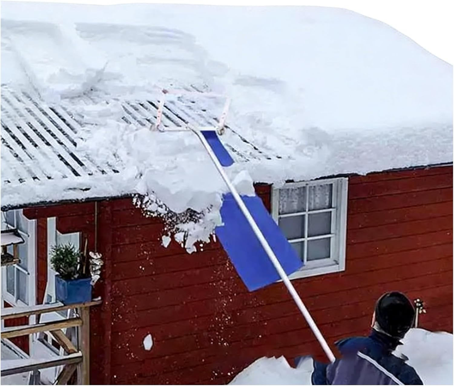 Roof Snow Removal Tool with Wheels, Aluminum Roof Snow Rake with Roller, 21FT Extendable Snow Roof Rake, Oxford Fabric Snow Slide, Lightweight Roof Snow Scraper