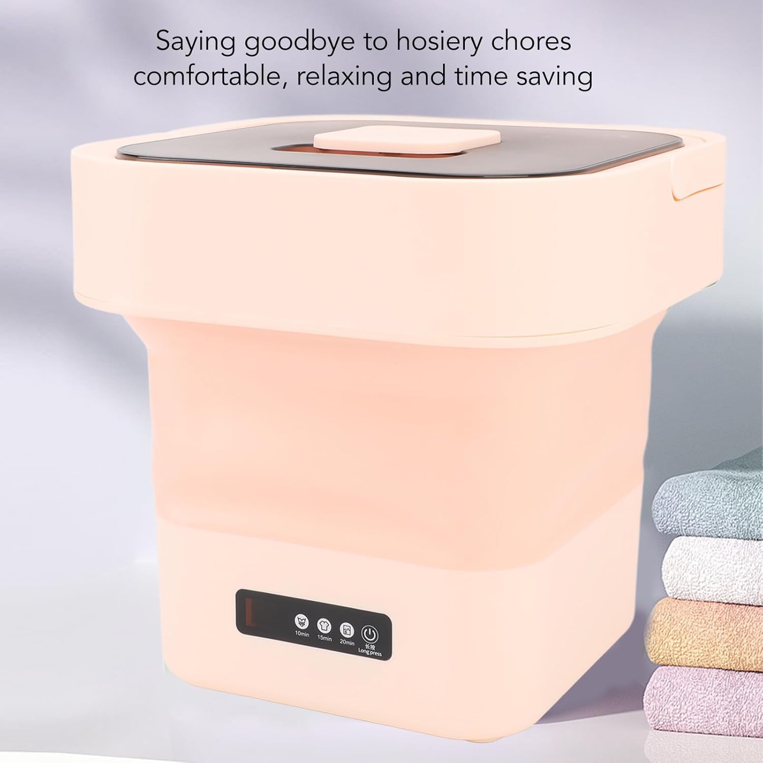 Portable Washing Machine, 10L Fully Automatic Spin Drying Function Foldable Mini Clothes Washer for Underwear Baby Clothes Basket Laundry Machine for Travel, Apartment (US + ROSE)