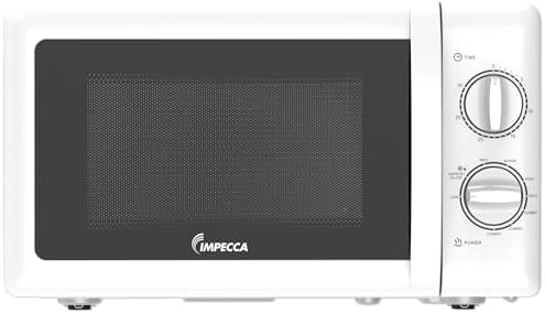 IMPECCA Countertop Microwave Oven Retro Mechanical Dials 5 Modes Timer Defrost 0.7 Cu 700W 9.65” Turntable Easy Clean