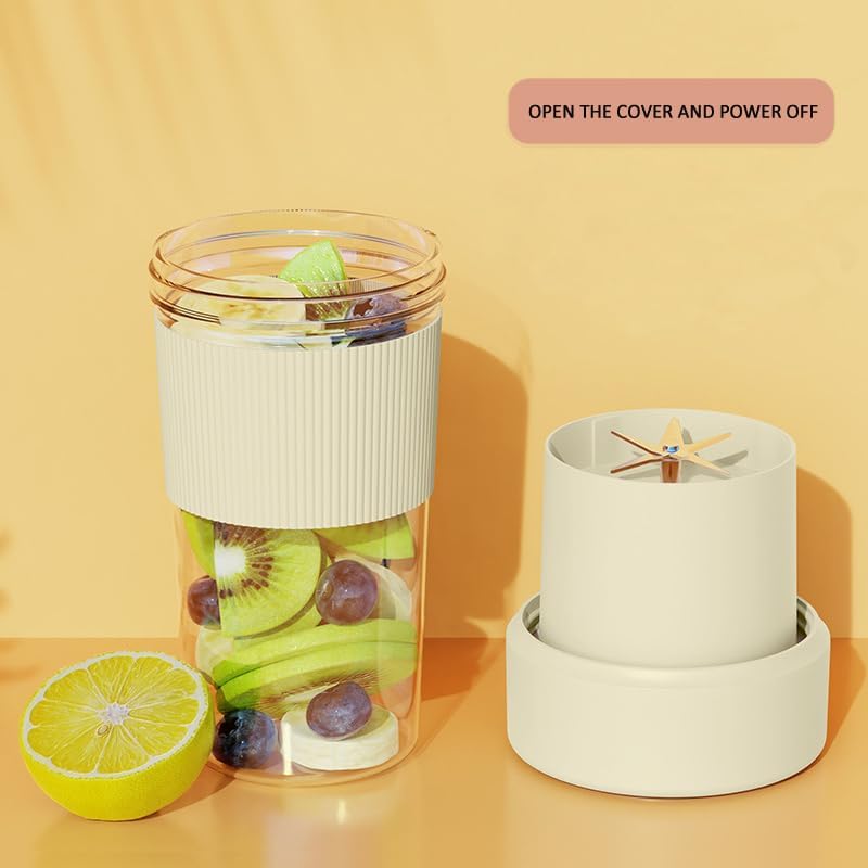 Portable Blender with Straw Mini Juicer Blender Shaker 12 oz USB Rechargable Personal Blender for Shakes and Smoothies Travel Beach Daily Use (Cream), Small