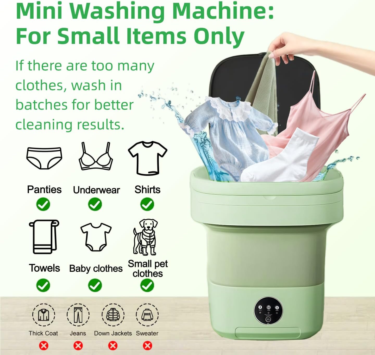 Portable Washing Machine,Mini Washer,16L Upgrade Mini Laundry Machine with Spin Basket,Deep Clean Baby Clothes,Underwear,Socks,Small Pet clothes; Ideal for RV, Dorm, Camping(Green)