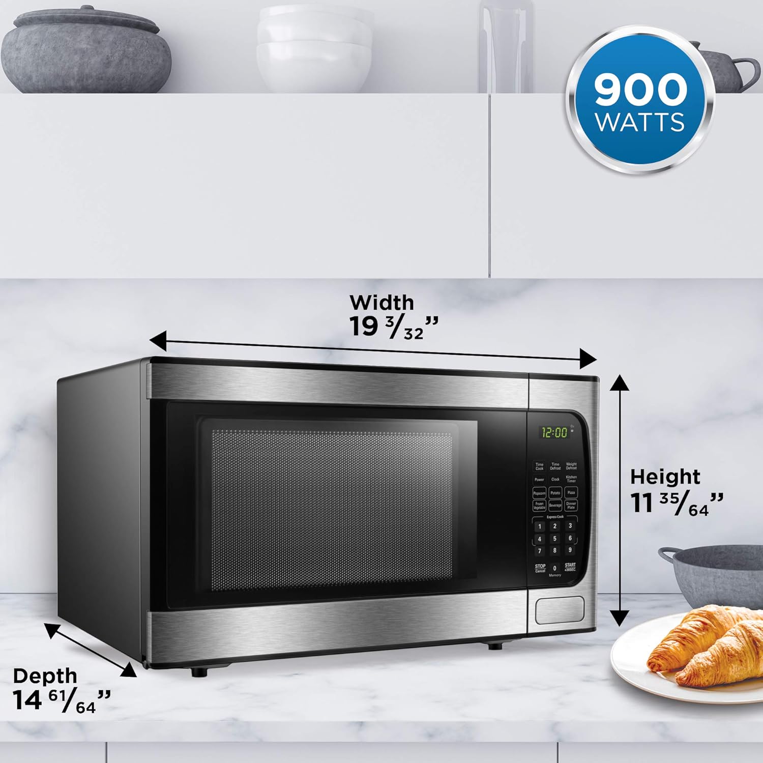 Danby DBMW0924BBS 0.9 Cu.Ft. CounterTop Microwave In Black Stainless Steel - 900 Watts, Small Microwave With Push Button Door
