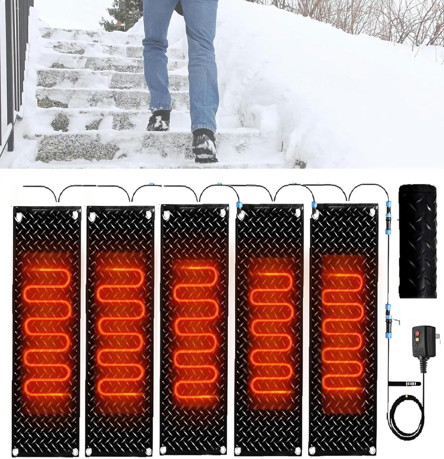 AMNOOL Snow Melting Walkway Mat Roof Heat Panel for Ice Dams Non Slip Rubber Heated Mat Black Roof Heated Outdoor Mats for Winter