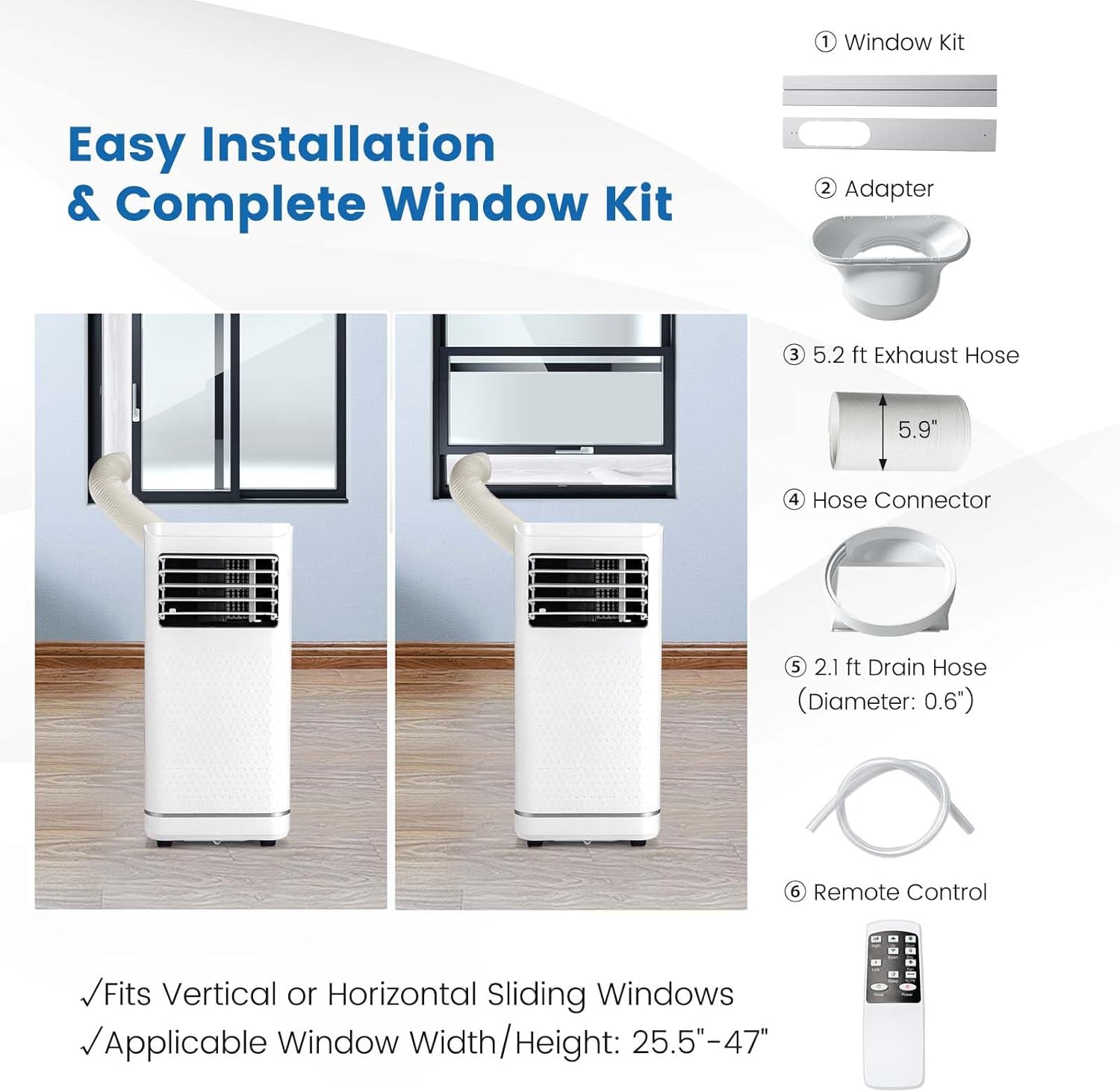 SIMOE Air Conditioner Portable 8000BTU, AC Portable Air Conditioner for Room, Cools up to 250 Sq. Ft, with Dehumidifier & Fan Mode, Sleep Mode, 24H Timer, LED Display, Child Lock, Remote Control