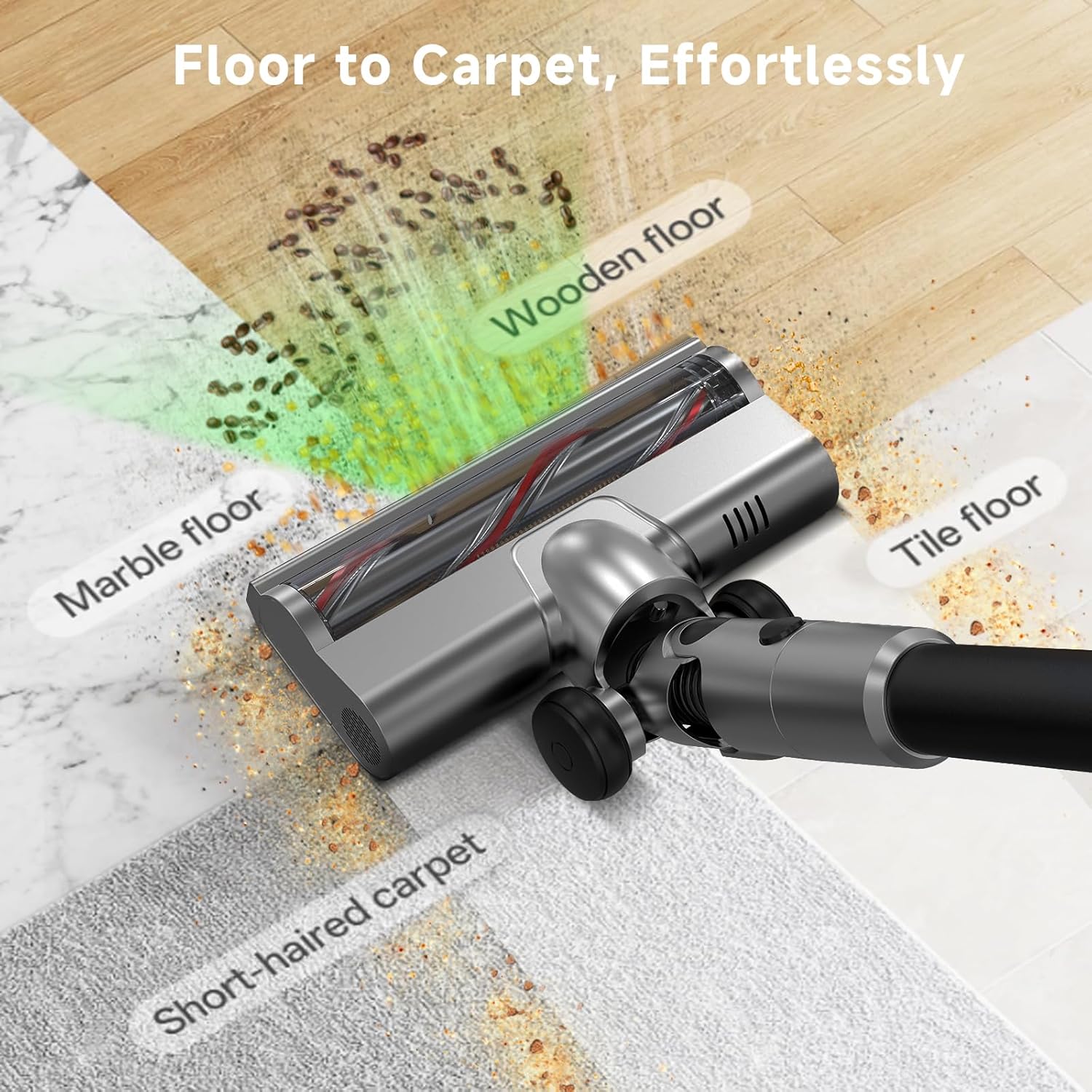 Cordless Stick Vacuum Cleaner - Rechargeable,45Kpa Powerful Suction Vacuum for Home,45Mins Runtime,Detachable Battery,Anti-Tangle, 8 in 1 Lightweight Vacuum for Pet Hair Carpet Hardwood,Silver