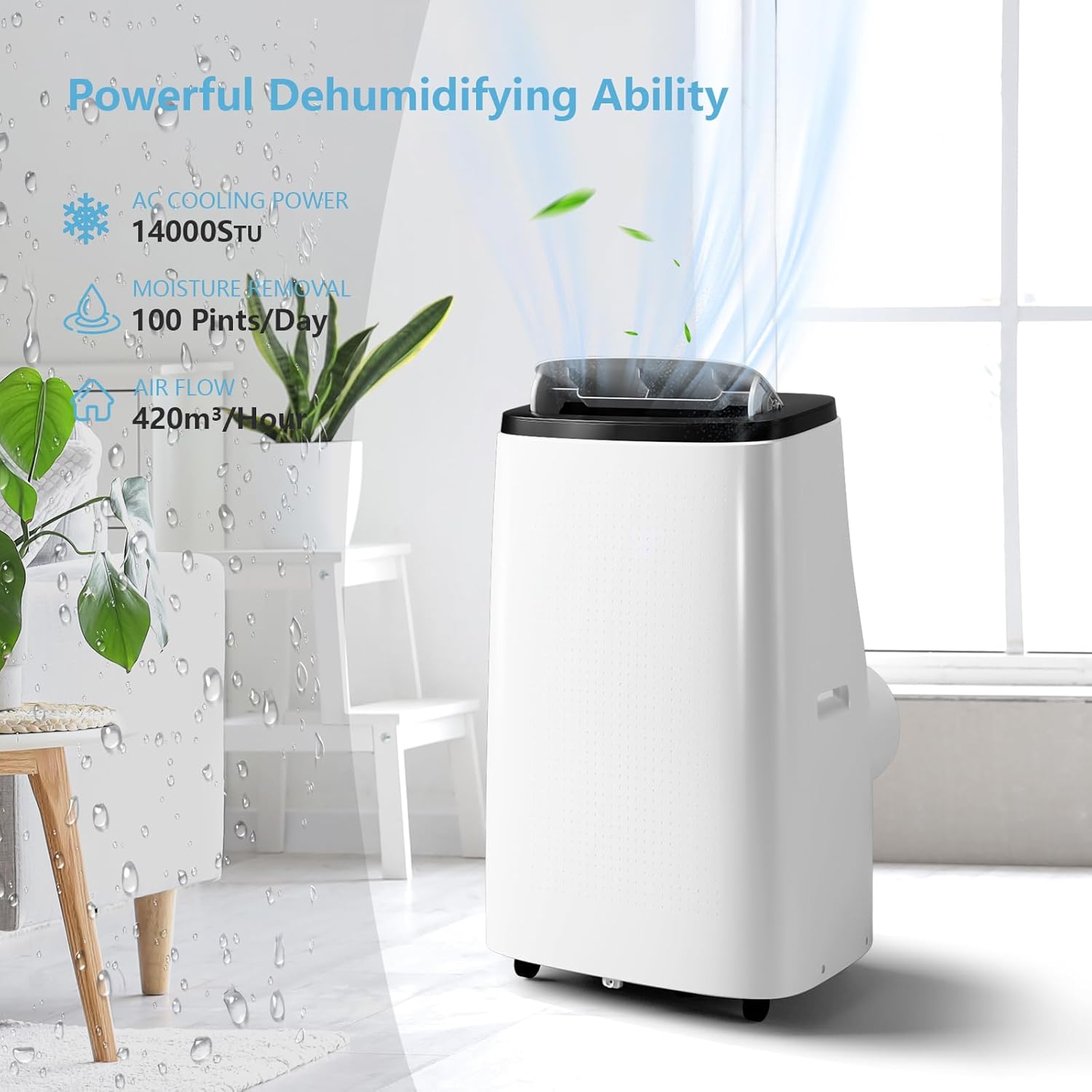 14000 BTU Portable Air Conditioner with Remote Control,Quiet AC Unit 3 in 1 Cooling/Dehumidifying/Fan Modes, Ideal for Rooms up to 700 sq ft,Window Installation Kit for Home