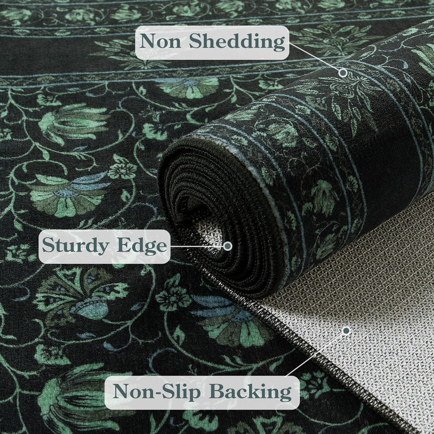 Lahome Black Kitchen Runner 2.5x8, Machine Washable Runners for Hallways, Vintage Floral Carpet Runners for Bedroom Laundry Room High Traffic (2'6