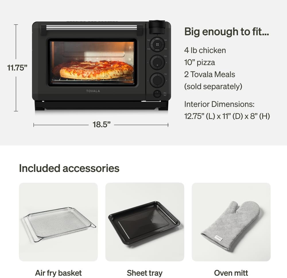 Tovala Smart Oven Pro, 6-in-1 Countertop Convection Oven - Steam, Toast, Air Fry, Bake, Broil, and Reheat - Smartphone Control Steam & Air Fryer Oven Combo