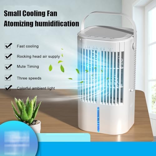 Portable Air Conditioner, Air Cooler Evaporative, Air Cooling Fan & Humidifier, 3 Speeds Mode 7 Colors LED Quiet Mini Air Conditioner Fan for Home Office(White)