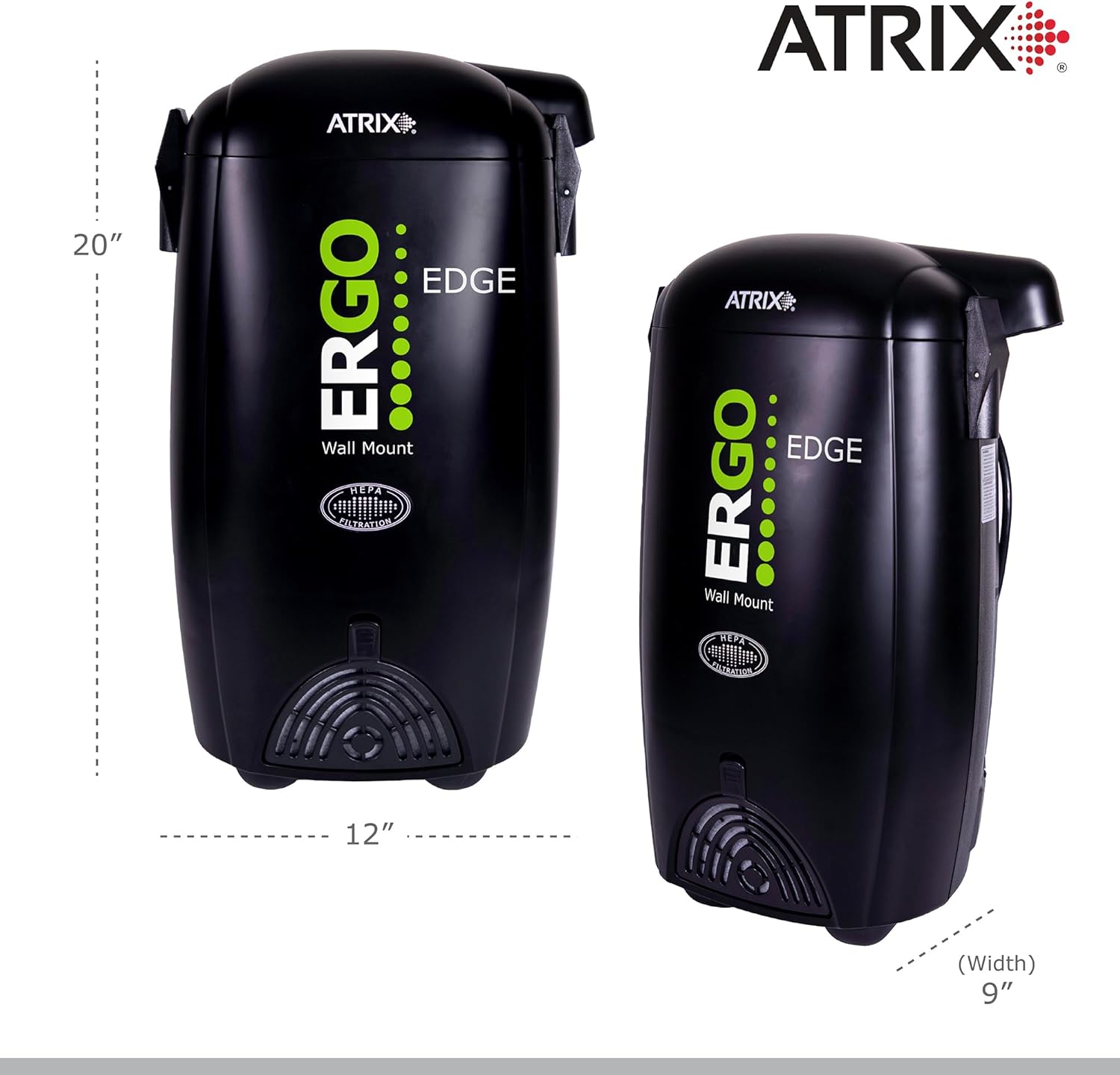 Atrix Ergo Edge Canister Shop Vac - Wall Mounted Garage Vacuum Cleaner with Built-in Dust Bag & Extendable Hose - Compact Black Design 20x9x12