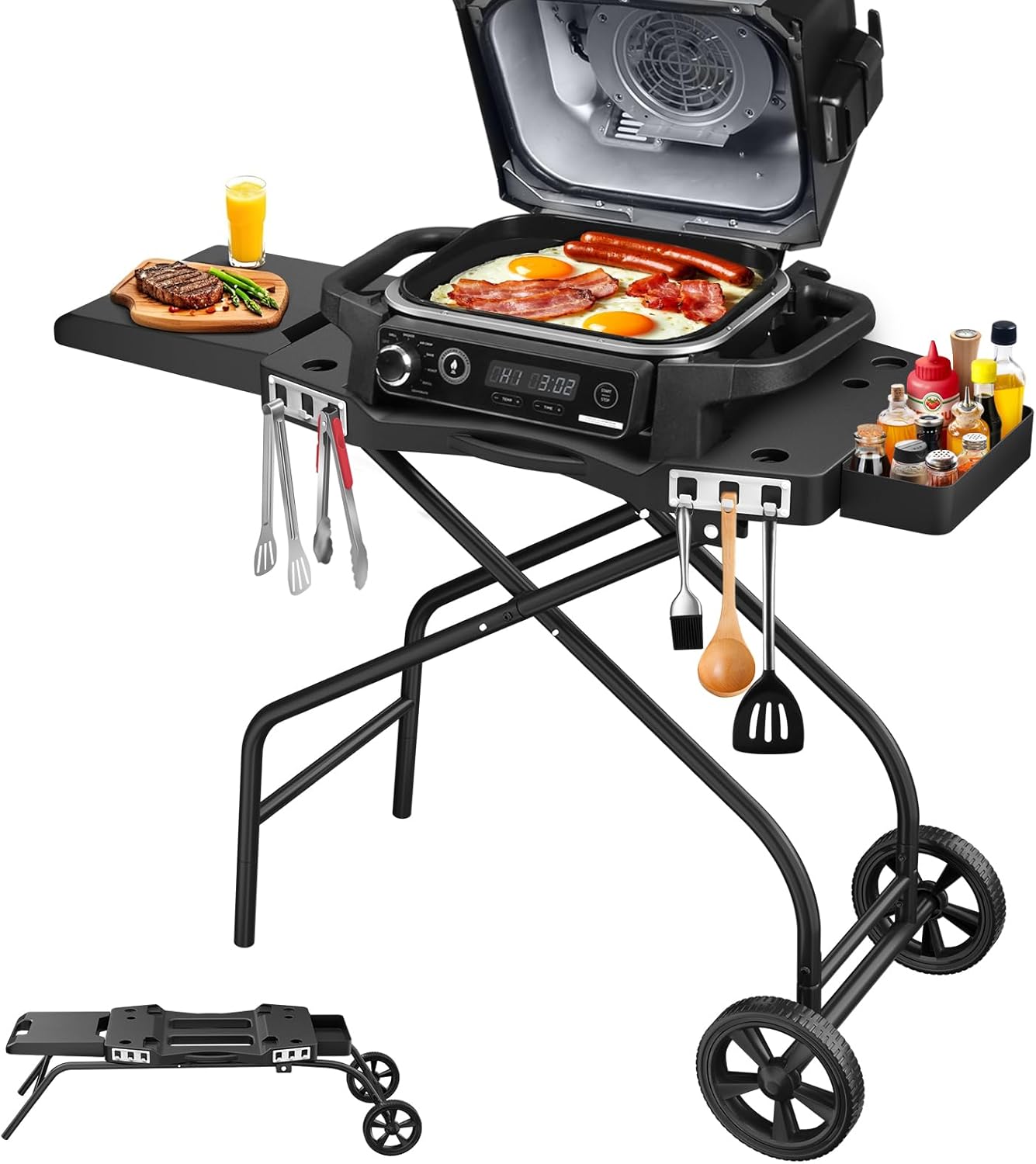 Grill Stand for Ninja Woodfire Outdoor Grills, Fits for Ninja OG700 Series OG701 OG705 OG750 OG751, Collapsible Outdoor Grill Cart for ninja Smoker, 22