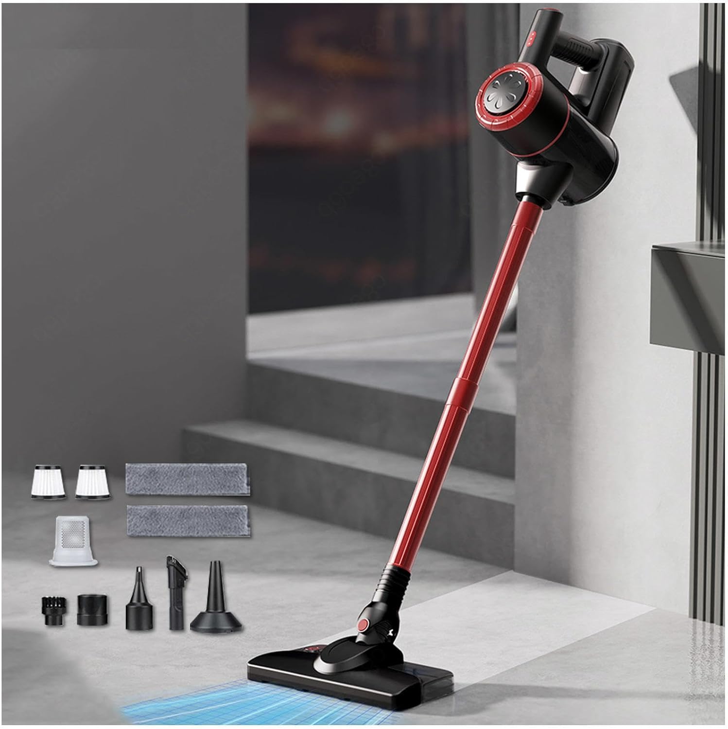 Lightweight and Versatile Vacuum and Mop Combo 5 in 1, 18Kpa, 8000mah Battery, Cordless Mop All in One Handheld Vacuum Cleaner for Hardwood Floor/Carpet/Pet Hair/Car,Red