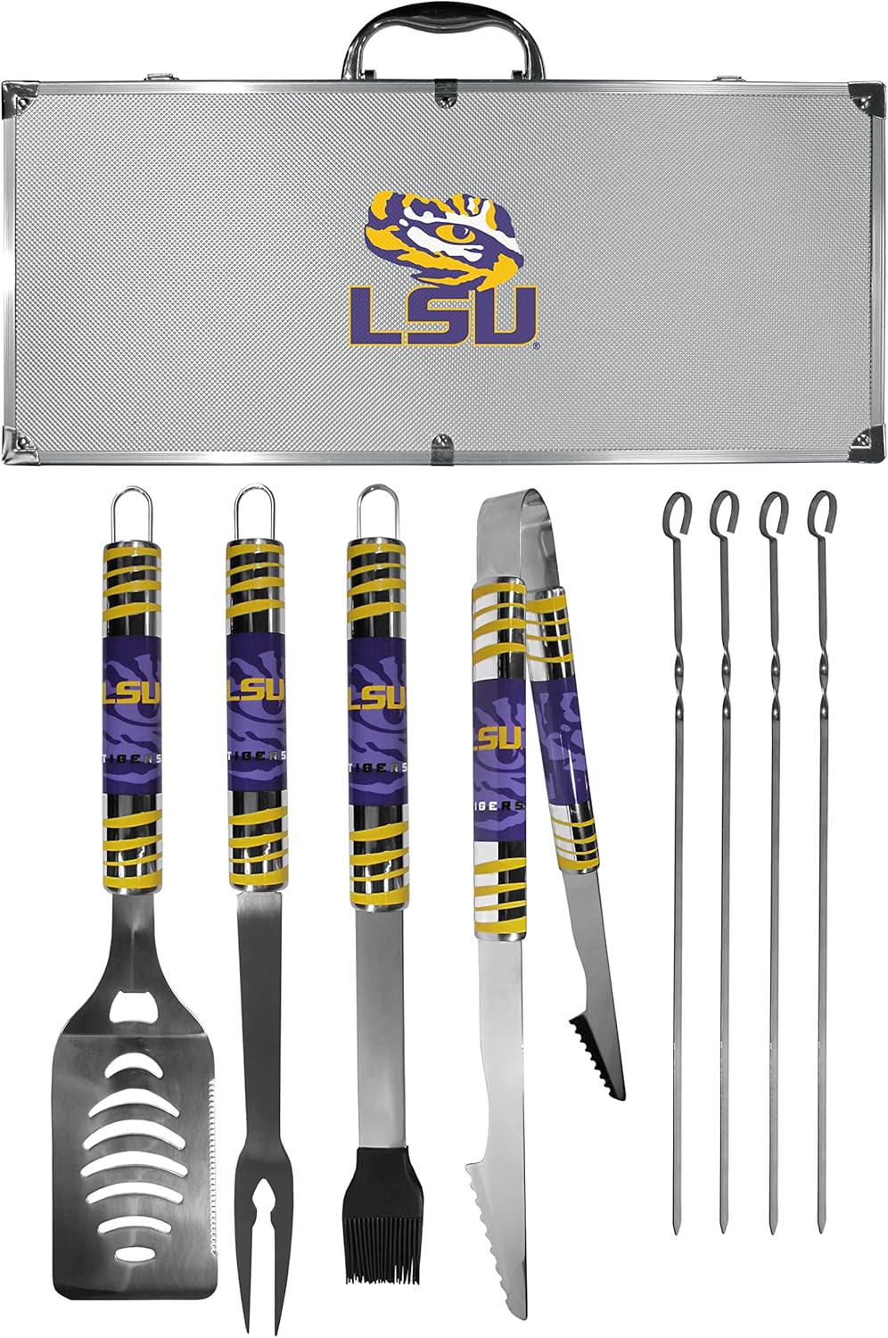 NCAA Siskiyou Sports Fan Shop LSU Tigers Steel Tailgater BBQ Set w/Case 8 piece Gray