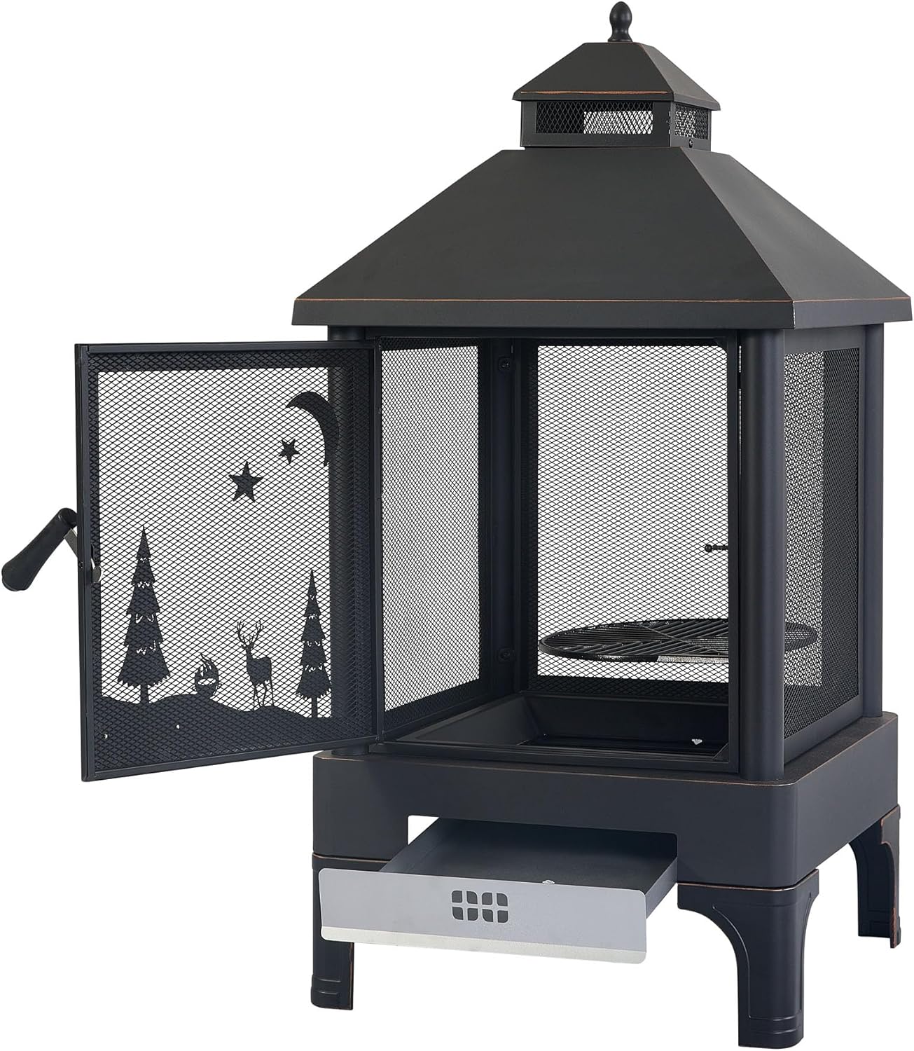 2 in 1 Outdoor Fire Pit with Grill, Garden Metal Outdoor Heating Furnace for Garden, Yard, BBQ, Wood Burning Fire Pit for Backyard & Bonfire to Party (YY001)