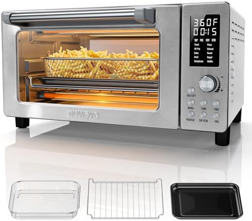 Nuwave Bravo Pro Convection Air Fryer Toaster Oven Combo, 2025 New and Improved, 10-in-1, 50°-450°F Temp Controls, Quick & Even Crisp Technology, 21Qt Capacity, Stainless Steel, PFAS Free