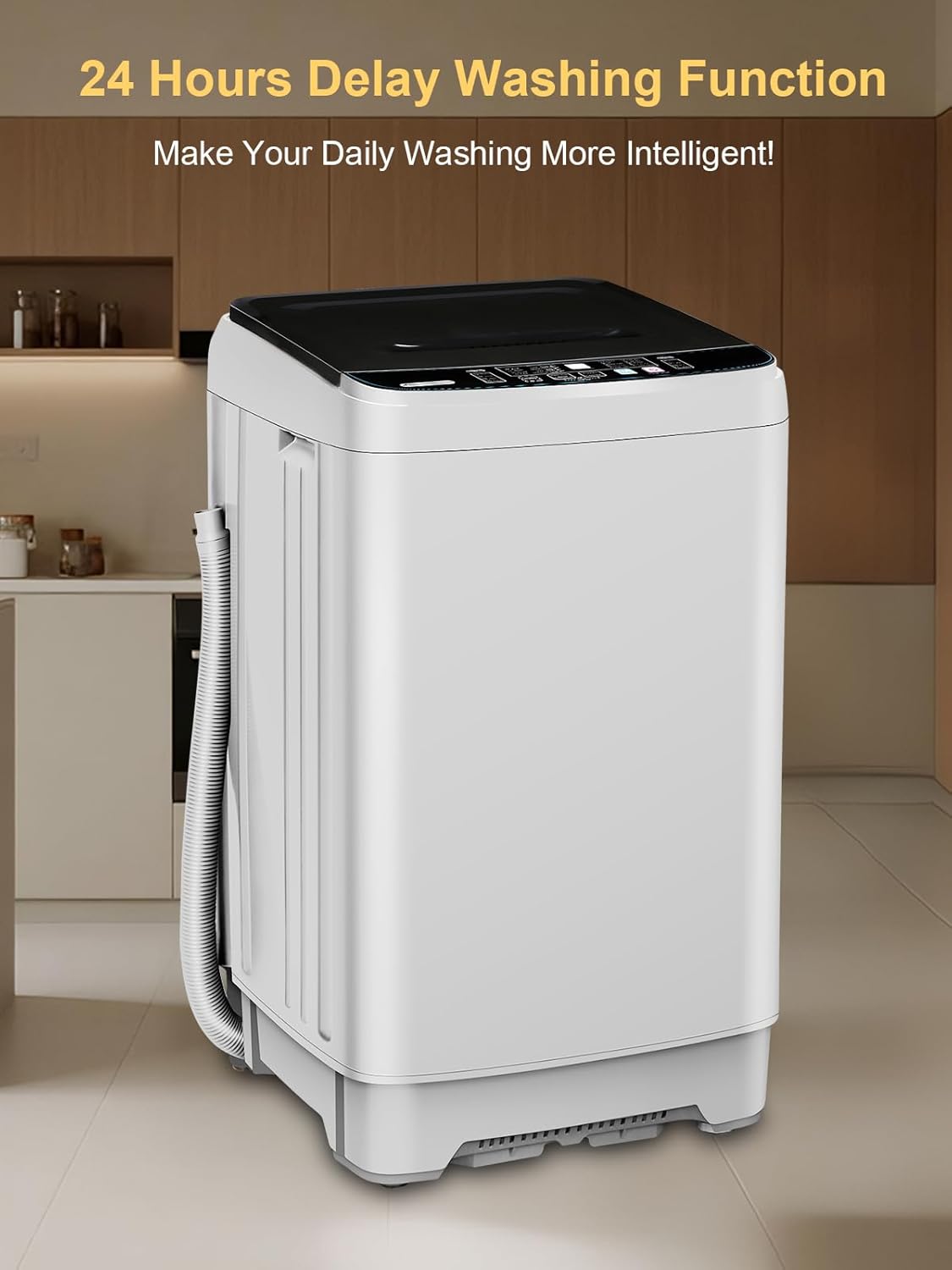 17.7 lbs Small Compact Portable Full-Automatic Washing Machine 10 Wash Program & 8 Water Level with LED Display Compact Washer Ideal for Apartments, RV, Camping, White