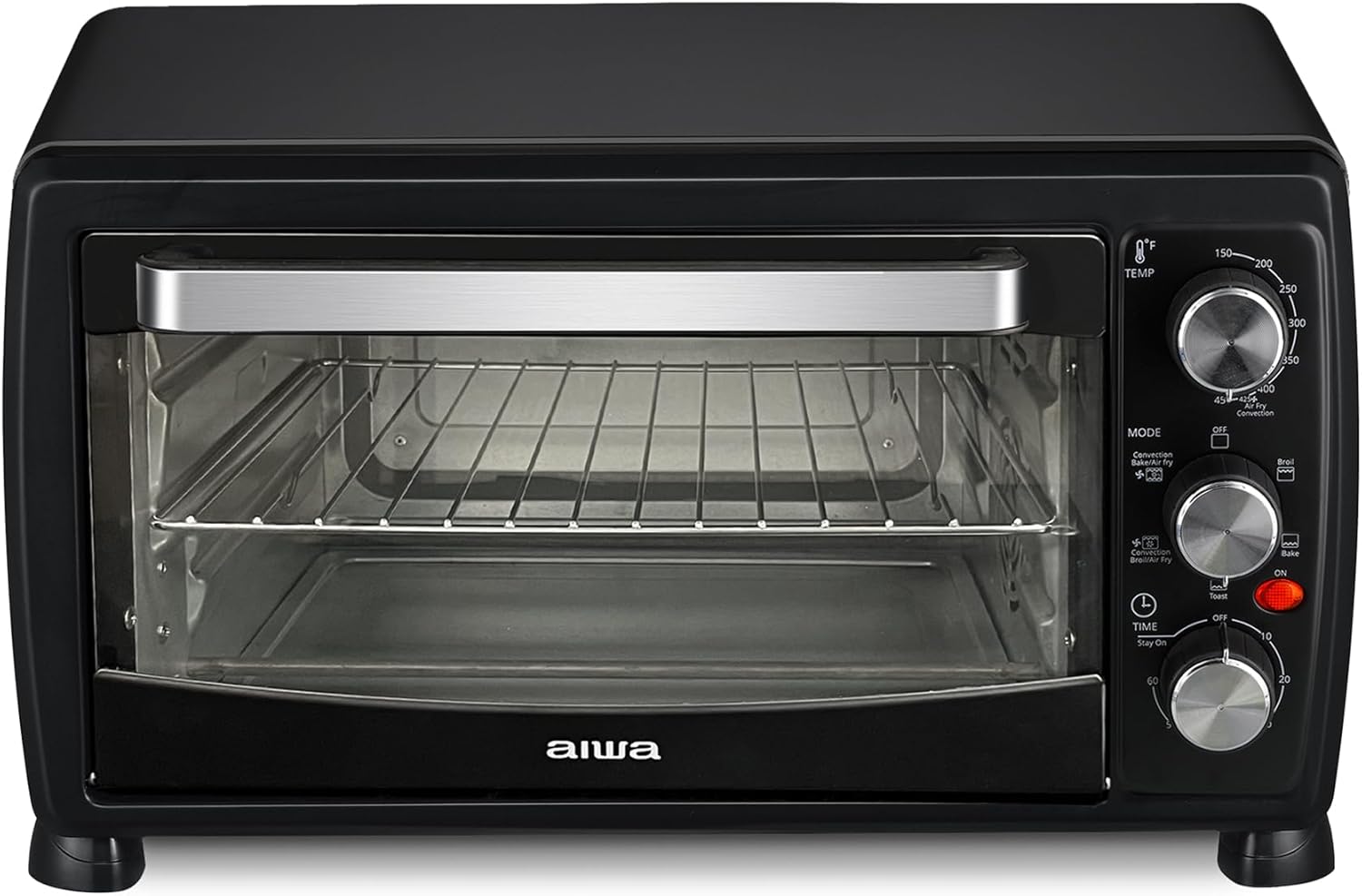Aiwa 1400W Toaster Oven 6 Slice with Baking Tray, Air Fry Bake Toast Cook and Broil, Temperature Control, 60 Minute Timer Knob, Automatic Shutoff, Crispier Mesh Baking Tray and Crumb Tray Included
