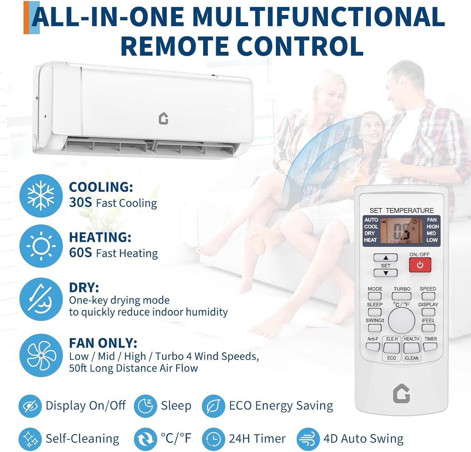 Air Conditioner, 24000 BTU Ductless Mini Split AC, Heating System, 19 SEER2, 208-230V, Cools, Heats 1500 Sq.Ft, Smart WiFi, Voice Control, Ultra Quiet 41 dB