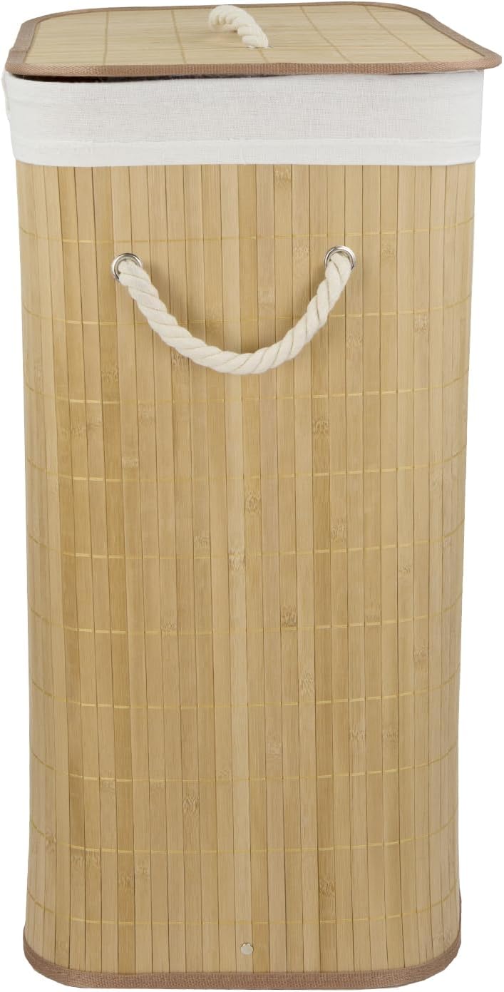 Home Basics Foldable Bamboo Laundry Basket Hamper (Rectangle, Natural)