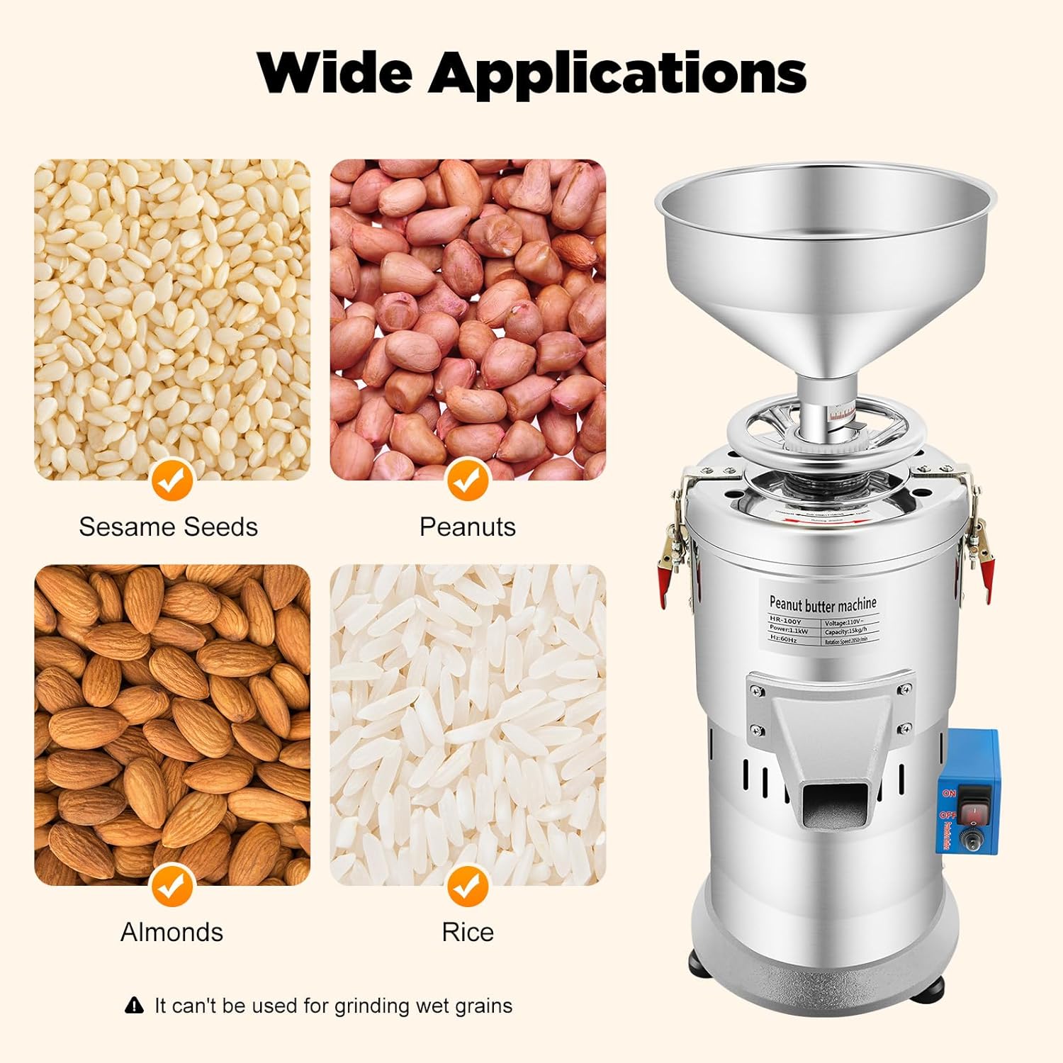 Peanut Butter Maker Machine Electric Grain Grinder Sesame Sauce Home Commercial for Groundnut Almond Cashew Nut and 110V 1100W 33lb/h Kitchen Dining Small Appliances Specialty Food Grinders Mills Low