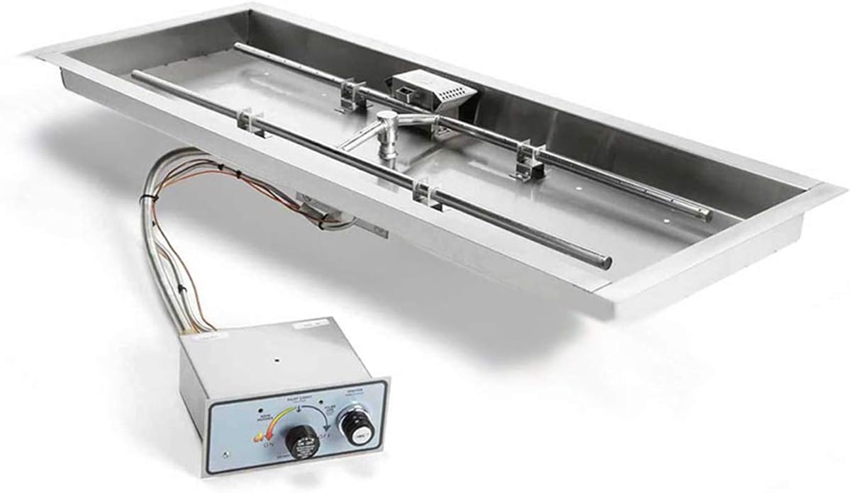 HPC Fire Push Button Flame Sensing Fire Pit Burner Kit (FPPK30X12-H-FLEX-NG), 30x12-Inch Bowl Pan, Natural Gas, UL Listed