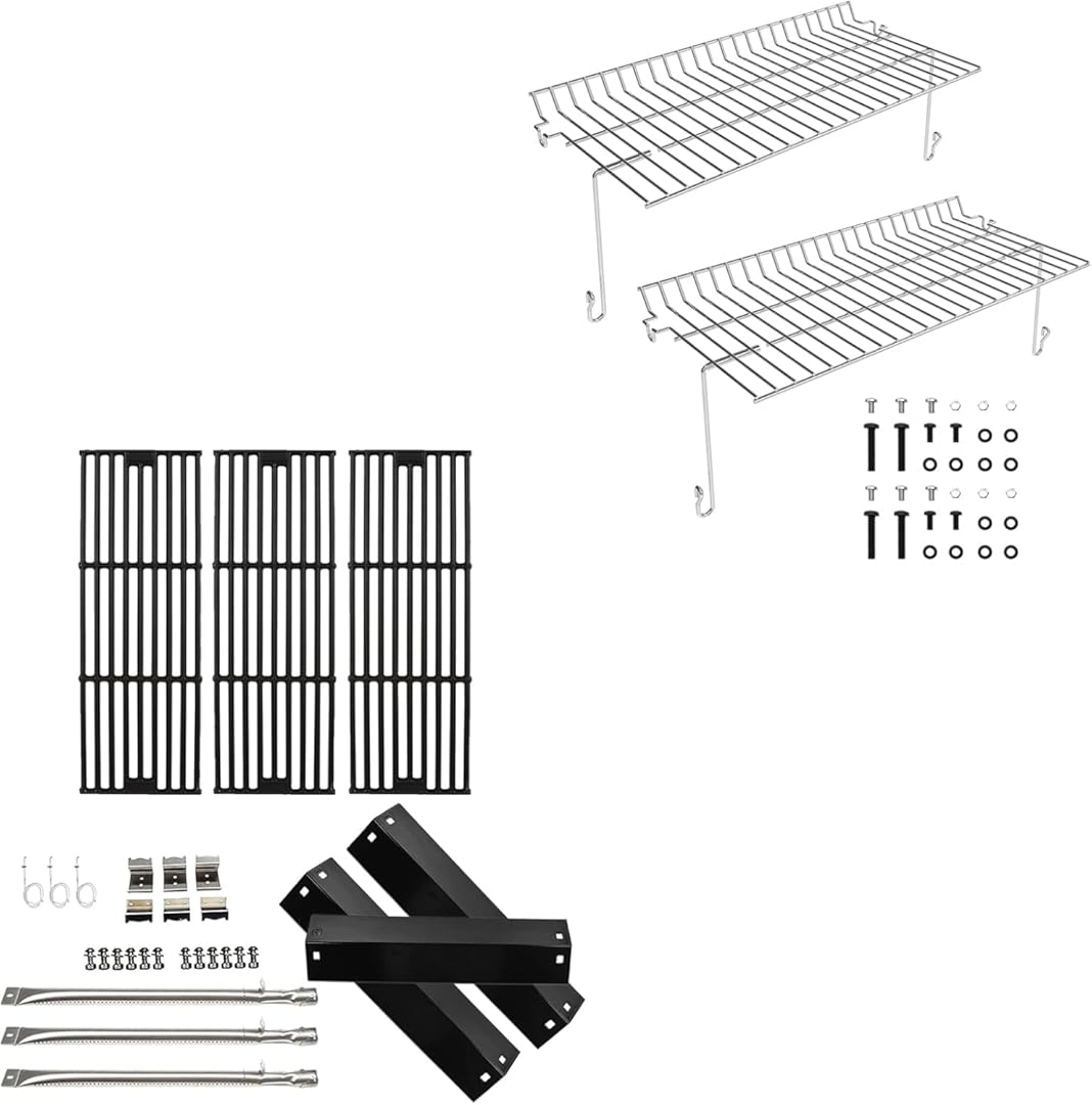 BQMAX Grill Warming Rack and Grill Burner and Heat Plates Kit Replacement Parts for Char Griller Grill 5050, 5650, 3008, 3001, 5250, 5072 Grill Gates