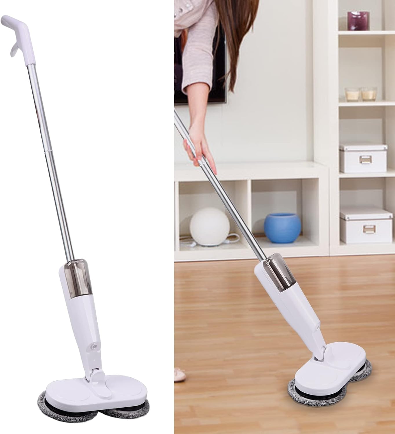 Cordless Electric Mop, Spin Mop Polisher with Water Tank Replaceable Cloth, Dry and Wet Up to 60 Mins Convenient Detachable Handheld Unit 2000mAh Steam Cleaner Designed for Hard Floors