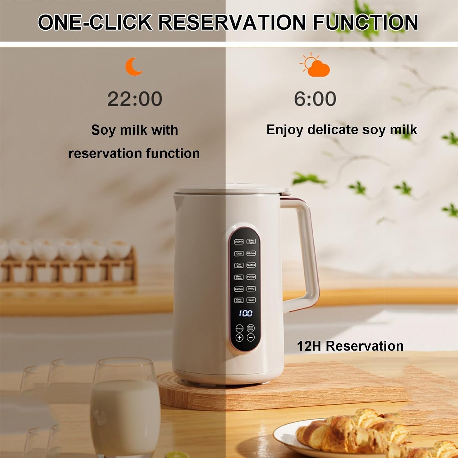 Soy Milk Maker 1.5l Plant Milkmaker With Function Screen, Tea Milk Machine Blender, One-Click Reservation & Cleaning Function, Speed - 32000rpm, 9x9x12.6in (With 2 Tea Cups)