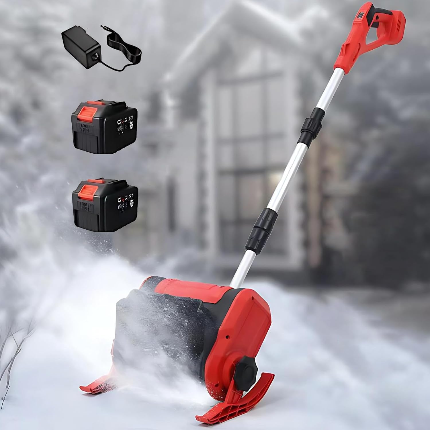 Cordless Snow Shovel, 20V 13-Inch Battery Powered Snow Thrower, Battery Snow Blower with Adjustable Telescopic Rod, Included 4.0Ah Li-ion Battery & Fast Charger, for Steps, Walkways