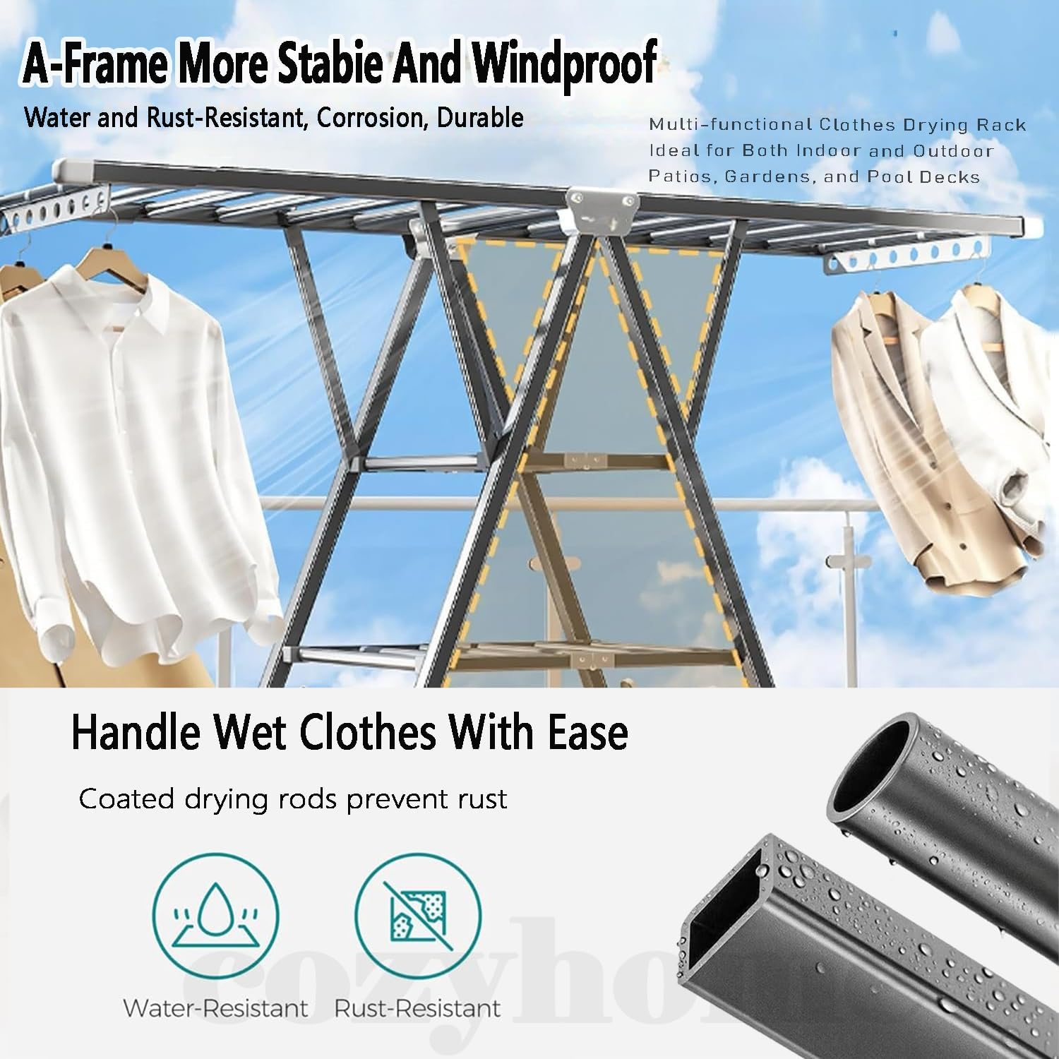 Clothes Drying Rack Foldable – Large Clothes Airer Drying Rack, Heavy Duty Metal Laundry Dryer Stand with Wheels, Extra-Thick Free-Standing Design Indoor & Outdoor Use, 71inchx17.7inch