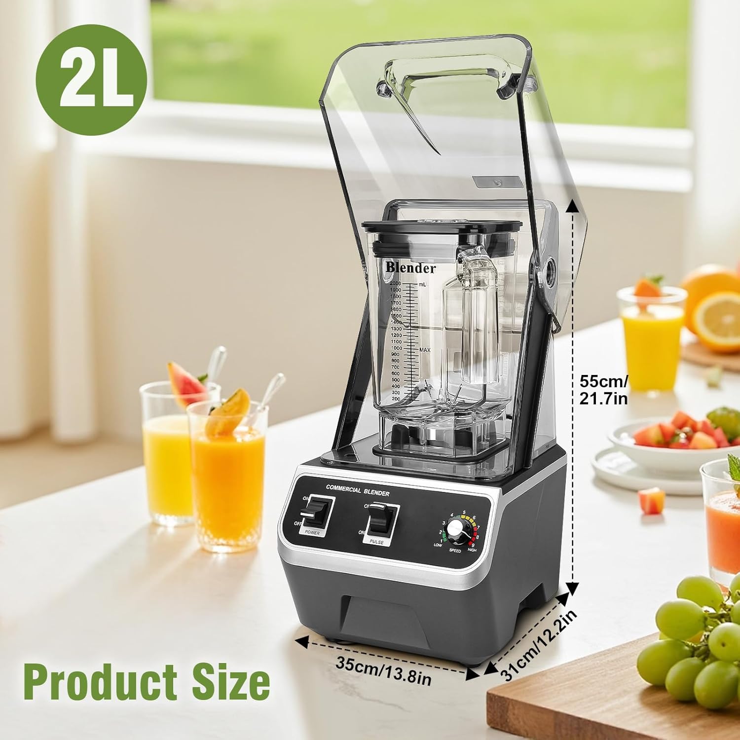 2200W Professional Smoothie & Professional Commercial Blender,with Sound Enclosure, 70oz for Frozen Drinks, Smoothies, Sauces, & More