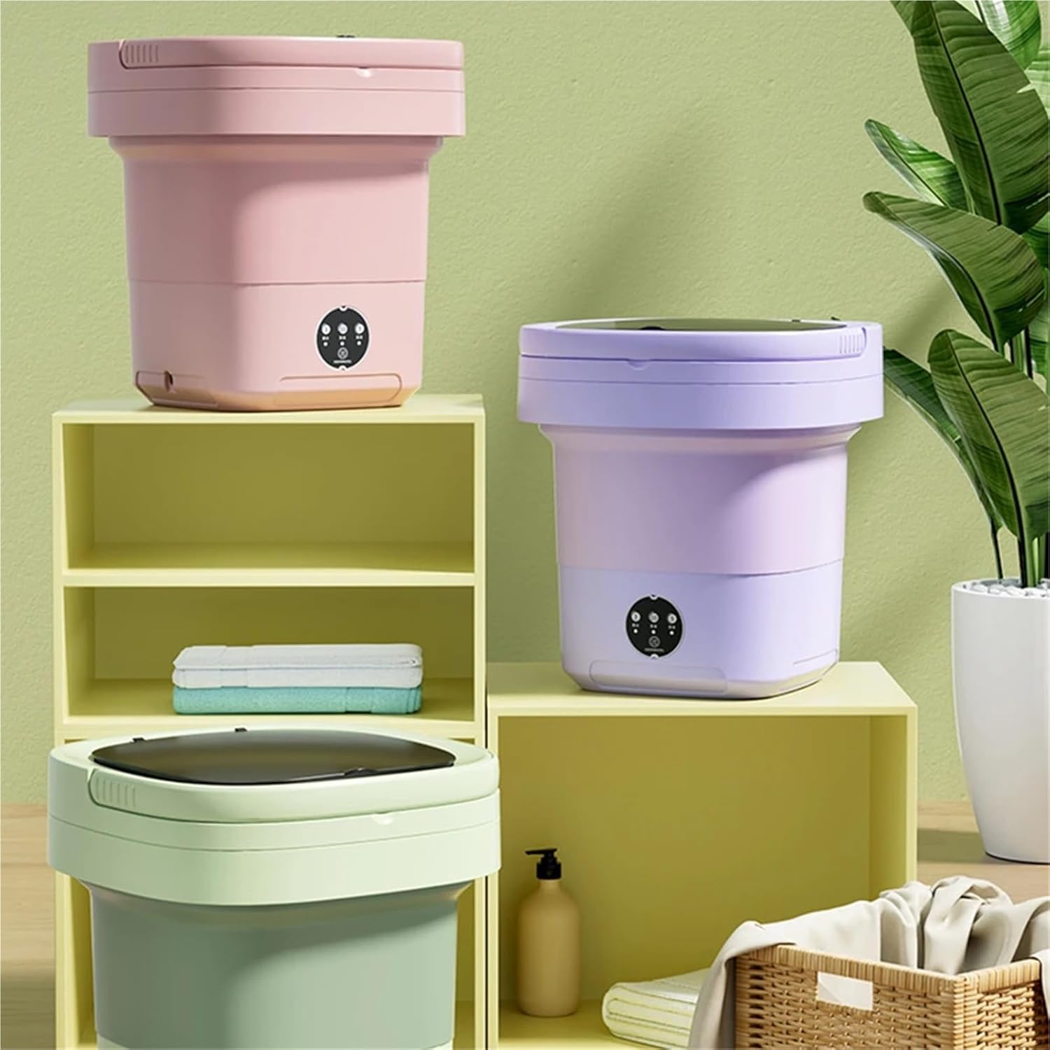 Compact Laundry. Ultrasonic Folding Portable Washing Machine 6L Big Capacity With Spin Dryer Bucket For Clothes Travel Home Underwear Socks .Portable(Purple)