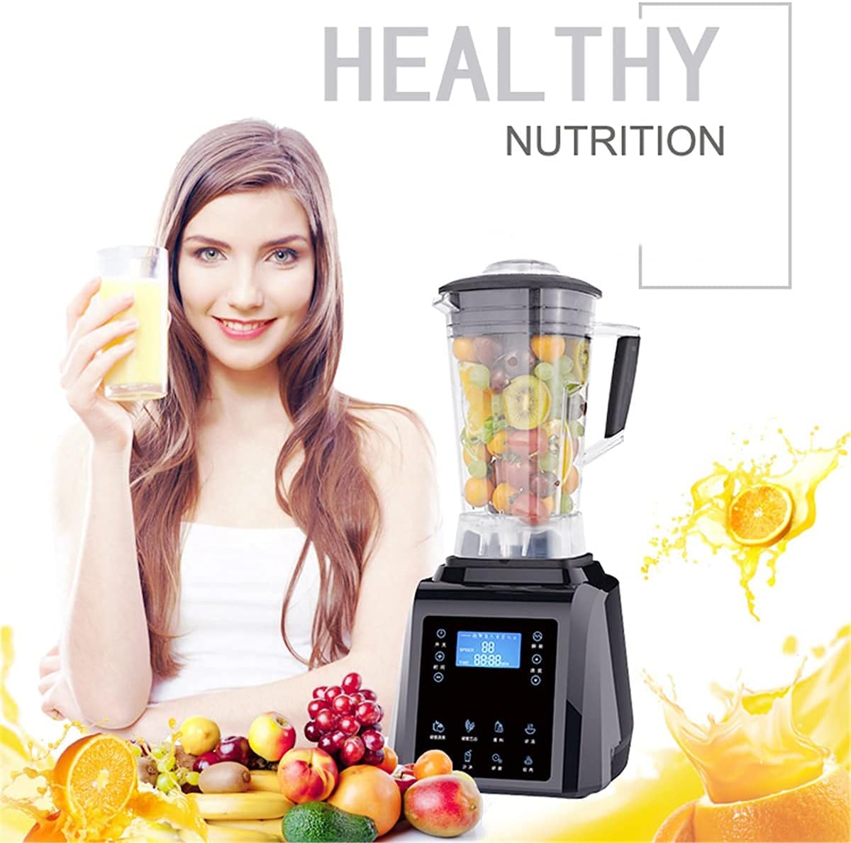 Fruit Juicer, Automatic Digital Touch Screen 3HP BPA Free 2L Professional Blender Juicer High Power Food Processor Green Fruit Smoothie Home