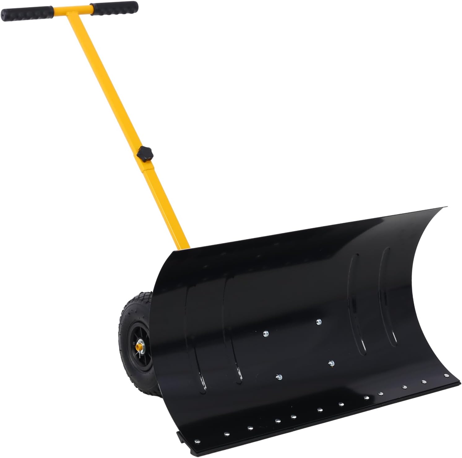 EAGLE PEAK Wheeled Snow Shovel for Driveway, Personal Snow Pusher with Wheels, Adjustable Plow Angle, Ergonomic Handle, Heavy Duty 29”x16.5” Blade, Single Rod Plow Shovel, Yellow
