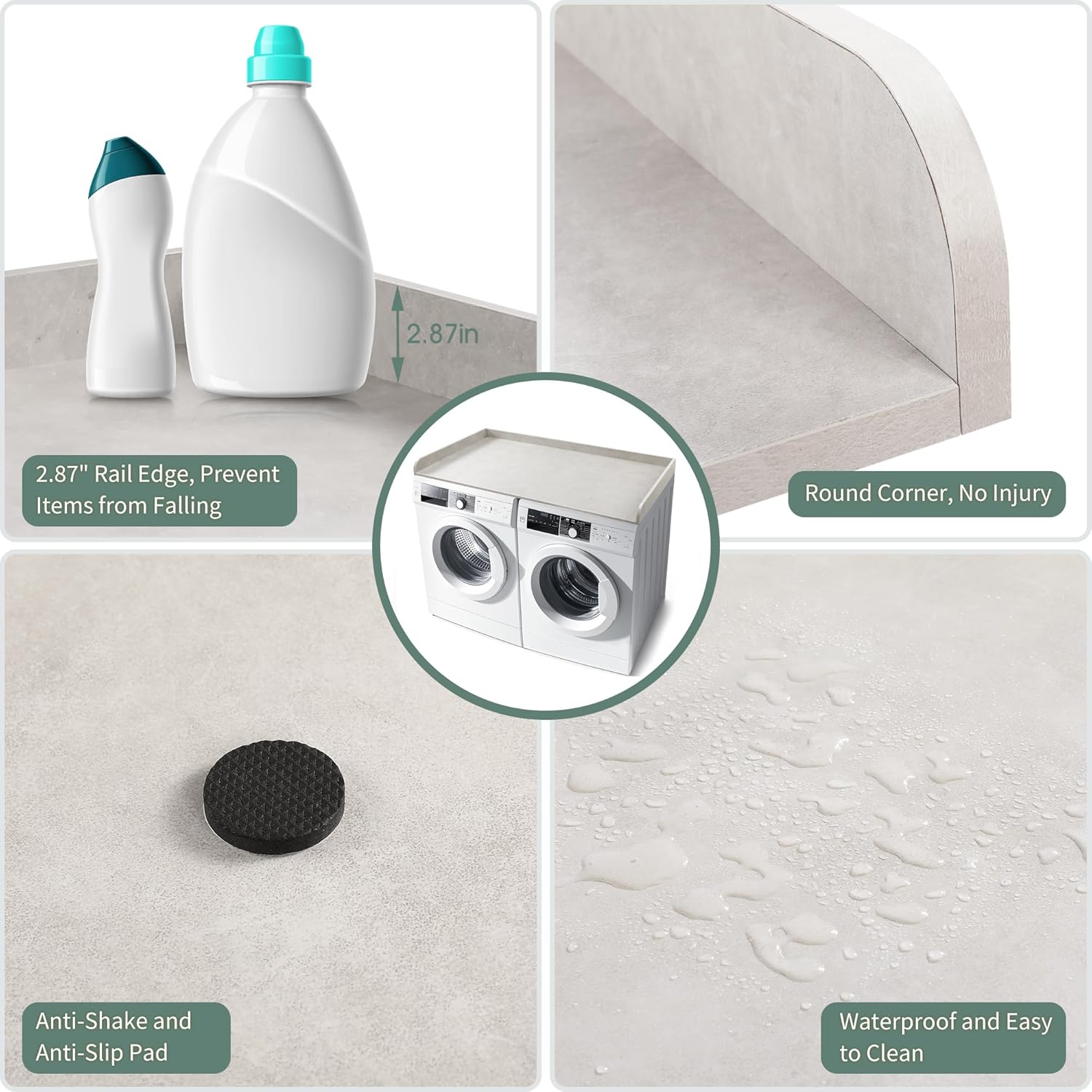 Washer Dryer Countertop with 2 Pack Storage Baskets, Wood Washer and Dryer Countertop with Non-Slip Pads/Edge Rails for Laundry Room Storage and Organization, 27.5