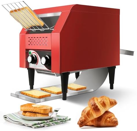 Commercial Conveyor Toaster 150 Slices/Hour Red Conveyor Toaster 3 Modes/7 Speeds Stainless Steel Tabletop Toaster for Toast, Bagels and Other Baked Breads