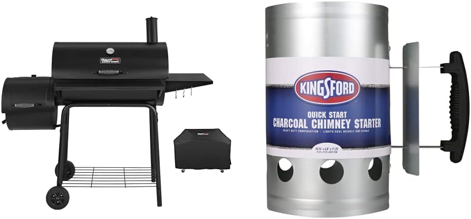 Royal Gourmet CC1830SC Charcoal Grill Offset Smoker with KINGSFORD Heavy Duty Deluxe Charcoal Chimney Starter