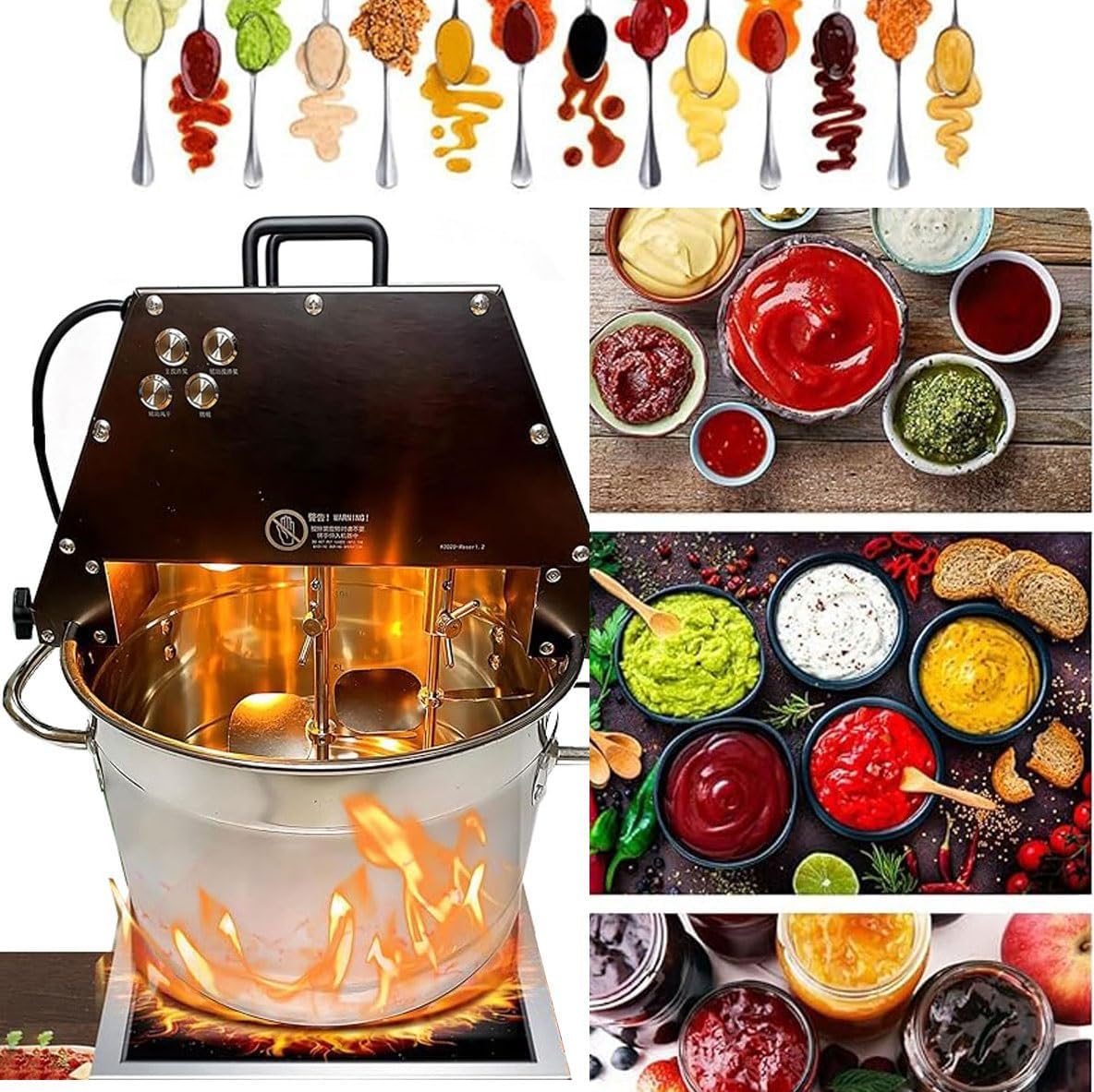 Automatic Food Mixer Pot Stirrer Mixer, Commercial Electric Food Stirrer Pot, 10L Stainless Steel Stand Sauce Jam Mixing Blender with Double Stirring Paddle & Auxiliary Fan