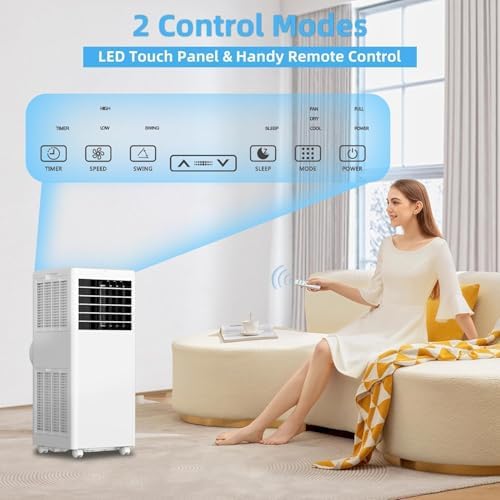 8000 BTU Portable Air Conditioners, Cool Up to 350 Sq.Ft,3 in 1 portable ac unit with Remote Control/Fast Cooling/24Hrs Timer/Window Installation Kit, White