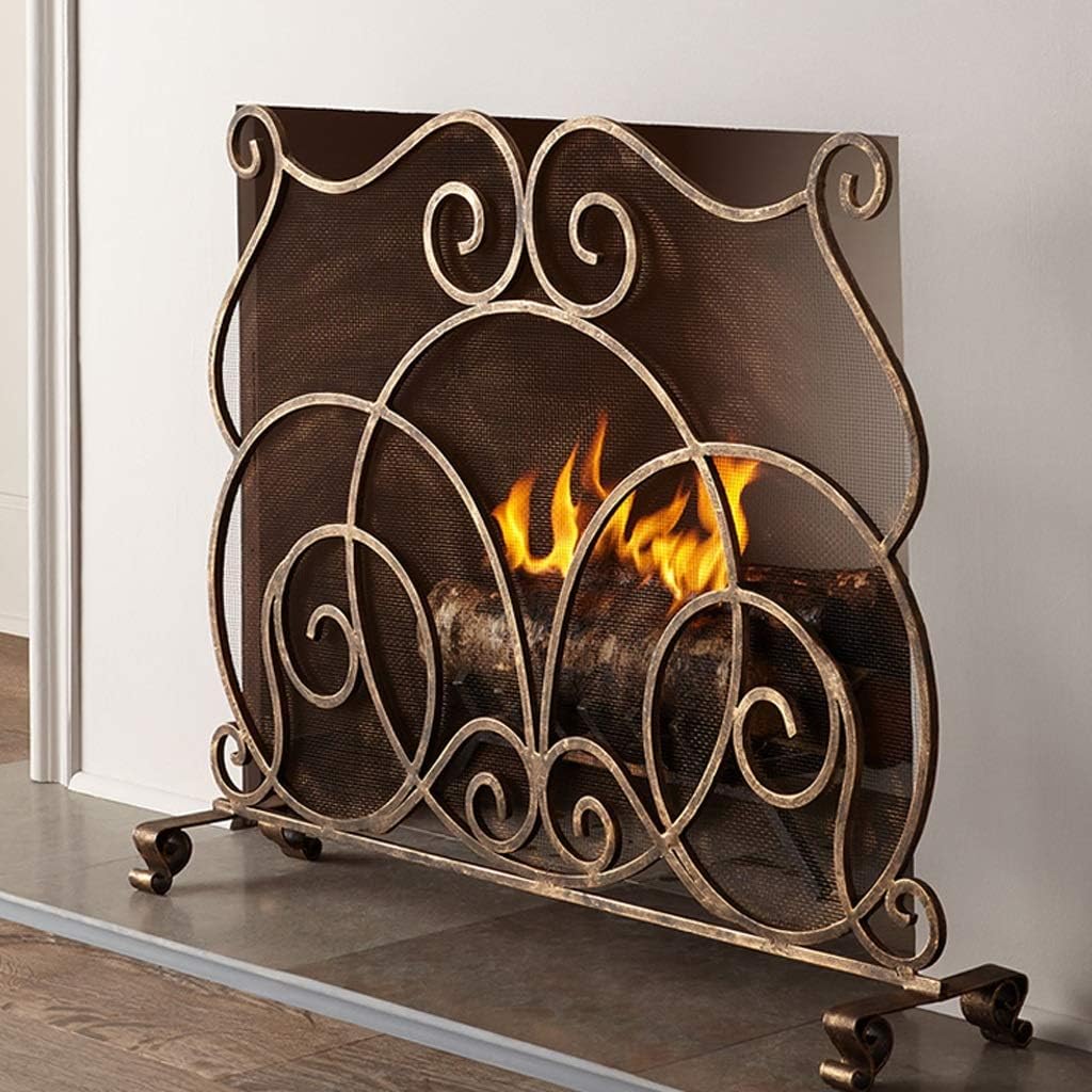 Wrought Iron Fire Screen Spark Guard - European Decorative Fireplace Partition for Living Room & Heater Protection - Stylish Home Décor Accessory