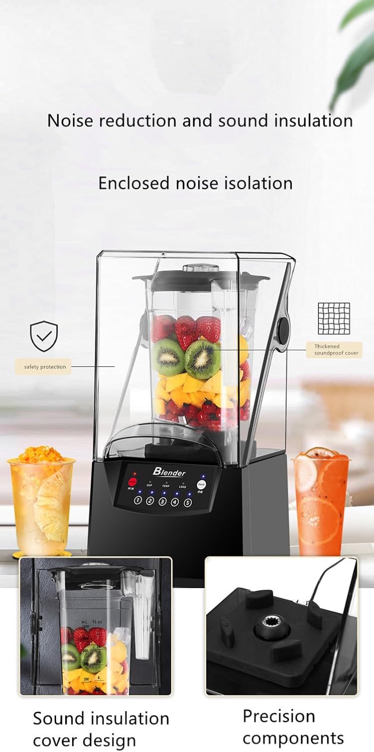 Professional Smoothie Blender, 2200W Commercial Blender, 17000RPM High Speed Blender with 5 Presets and Sound Enclosure, for Kitchen Milk Tea Coffee Dessert Leisure Shop