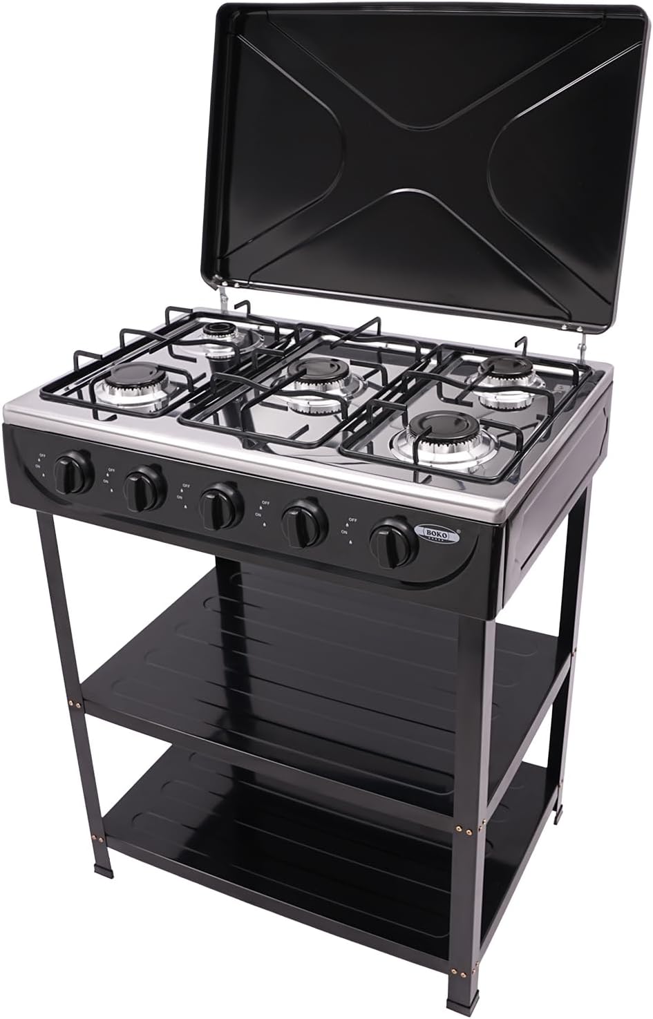 Natural Gas Stove, 5-Burner Propane Gas BBQ Grill with 5 Control Knobs, 2.5KW Portable Gas Stove with Support Leg Stand, Gas Cooker for Outdoor Cooking & Camping & RV & Apartment (Black)