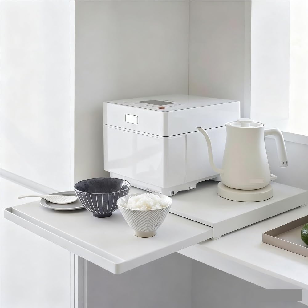 Pull-Out Microwave Countertop Stand, Microwave Rack for Kitchen Counter Storage, Countertop Shelf, Coffee Tray(White)