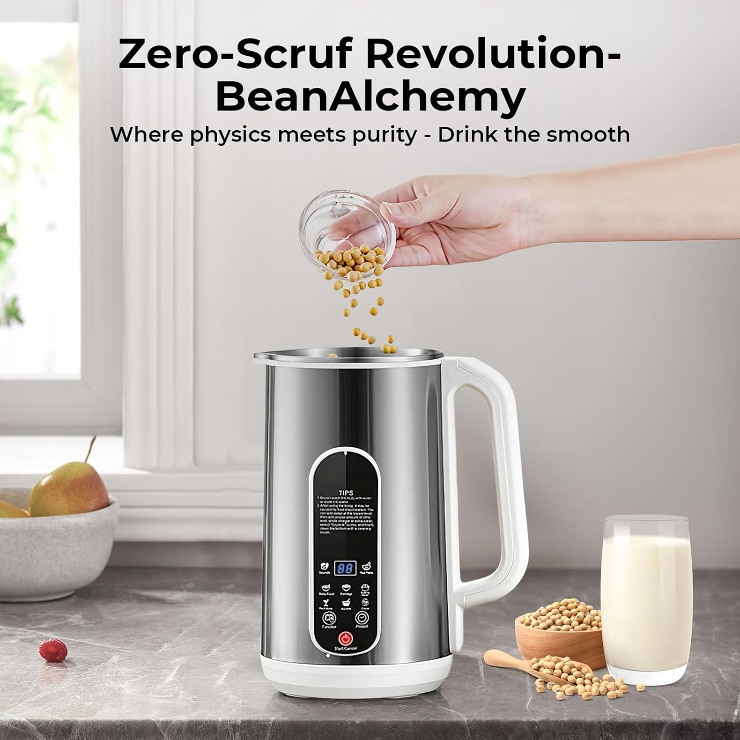 8 in 1 Nut Milk Maker, 42oz Soy Milk Maker Machine for Homemade Almond, Oat, Coconut, Plant-Based Milks, Stainless Automatic Blender with Delay Start/Keep Warm/Boil Water, Silver