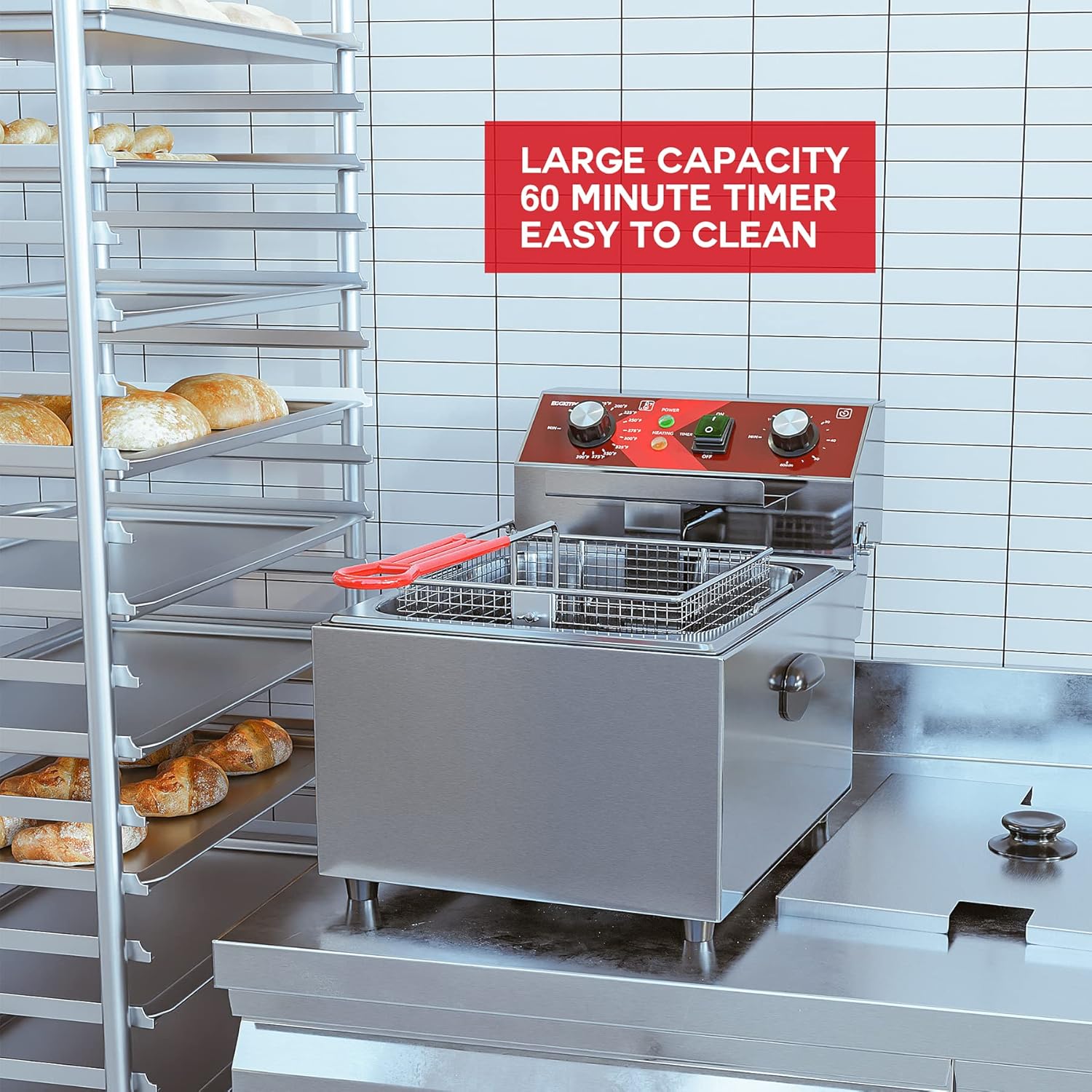 EGGKITPO Electric Deep fryer Single Tank Deep Fryer with Basket Capacity 10L(10.5QT) Electric Countertop Fryers with 60 Minute Timer for Home Kitchen and Restaurant, 1800 Watts, 120V