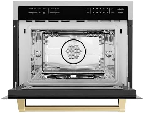 ZLINE Autograph Edition 24 in. 1.6 cu ft. Built-in Convection Microwave Oven in Satin Stainless Steel with Champagne Bronze Accents (MWOZ-24-SS-CB)