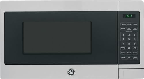 GE Countertop Microwave Oven, Compact 0.7 Cubic Ft., 700-watt Capacity, 6 Auto Cooking Settings, Child-Lock Technology, Kitchen Essentials for the Countertop, Dorm Room or Apartment, Stainless Steel